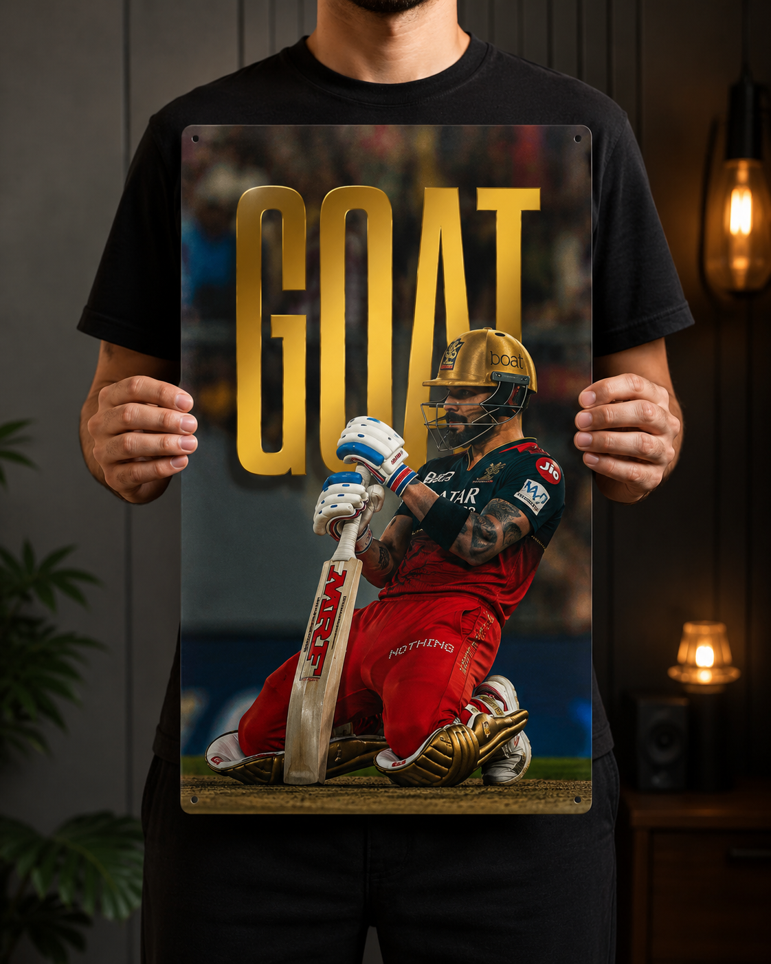 GOAT Cricket Metal Poster | Champion Edition | Premium Glossy Metal Wall Art