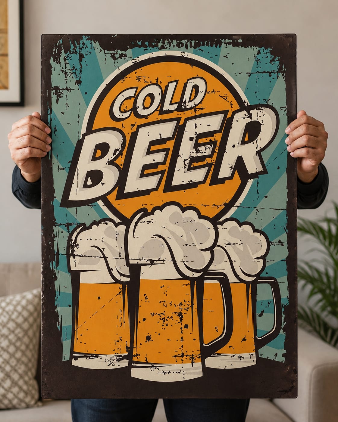 Cold Beer Vintage Metal Poster | Retro Pub & Bar Wall Art | Premium Glossy Metal Print