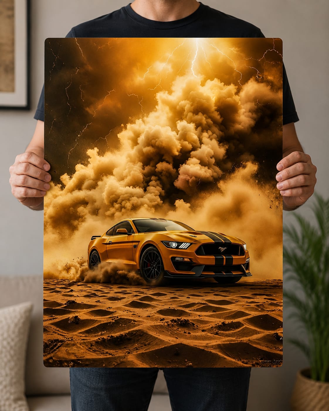Yellow Sports Car Metal Poster | Premium Glossy Muscle Car Wall Art
